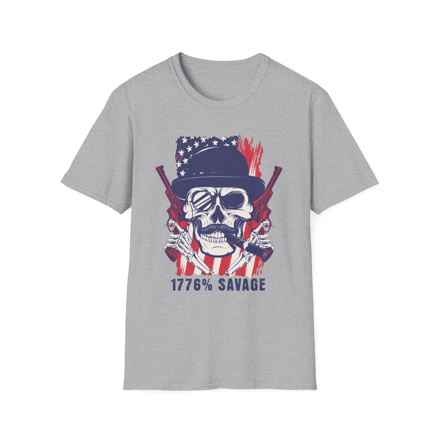 1776% Savage Unisex T-Shirt - Vintage Americana Skull Tee, Patriotic Graphical Shirt, Fourth of July Gift, Casual Wear