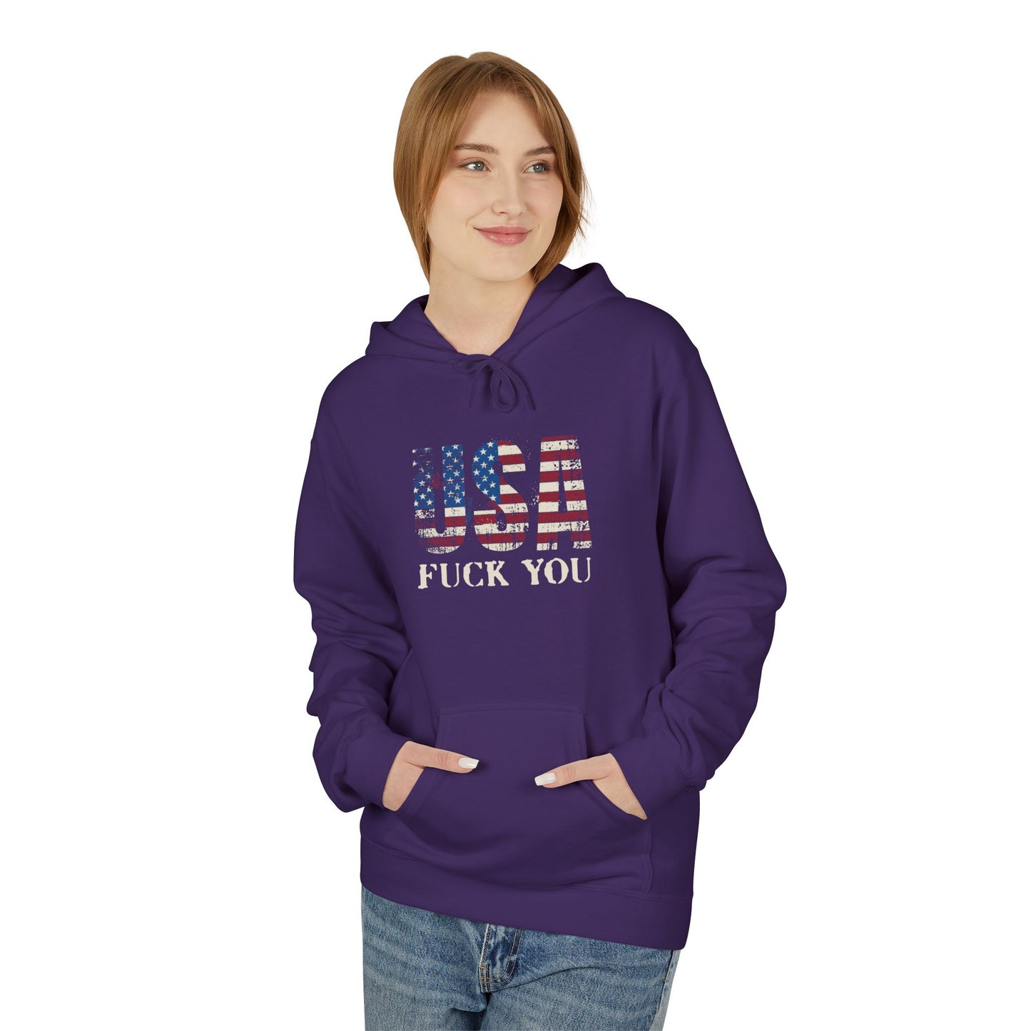 USA Flag Graphic Hoodie - Unisex Softstyle Fleece, Funny Sweatshirt, Casual Wear, Patriotic Gift, Comfortable Pullover