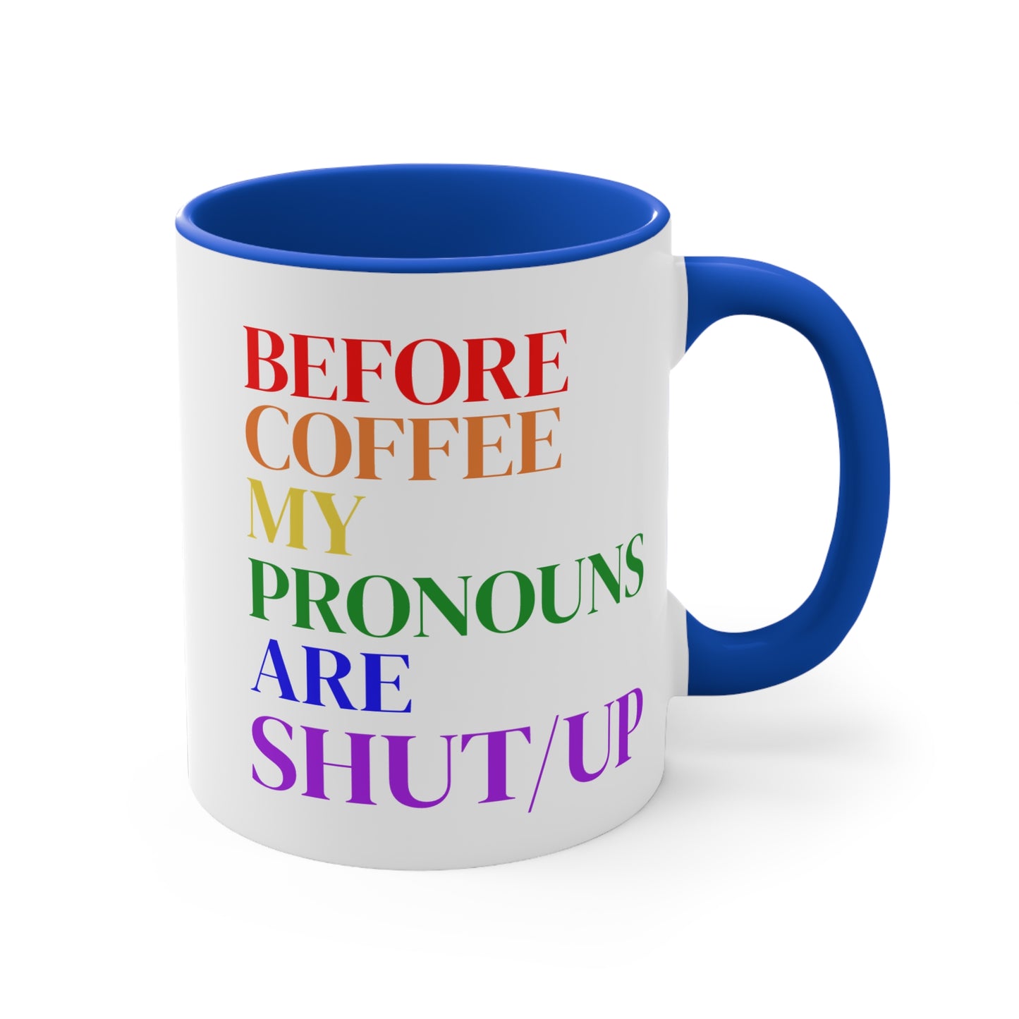 Before Coffee My Pronouns Are SHUT/UP - Funny Conservative Mug – Anti-Woke Patriotic Humor – Coffee Mug - Home Goods - Political Gifts