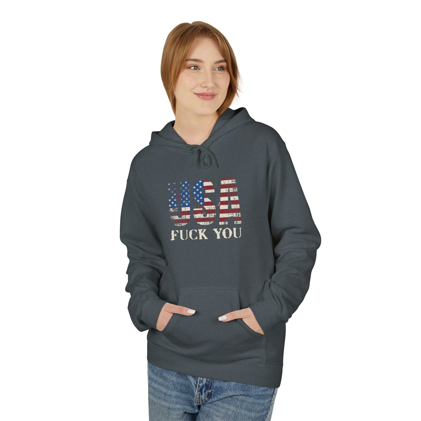 USA Flag Graphic Hoodie - Unisex Softstyle Fleece, Funny Sweatshirt, Casual Wear, Patriotic Gift, Comfortable Pullover