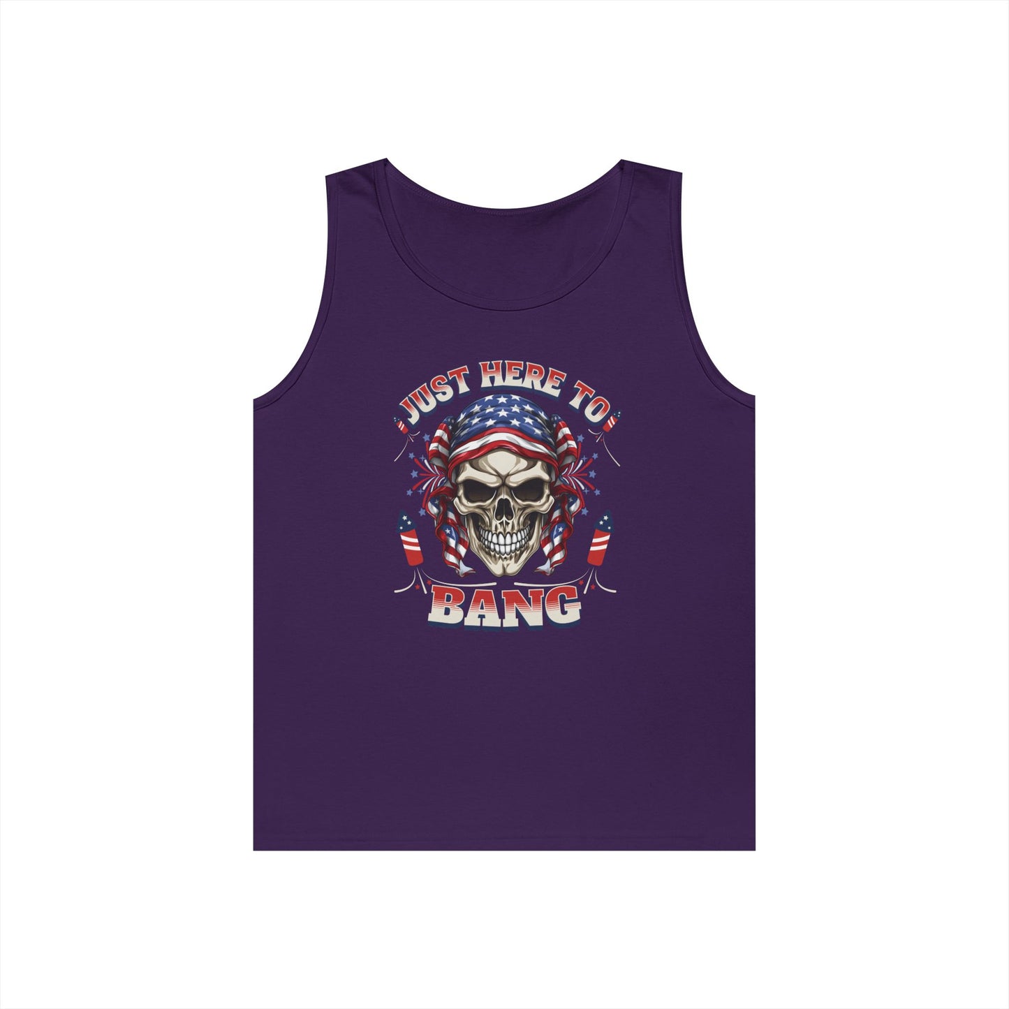 Edgy Graphic Tank Top, Just Here to Bang, Cool Summer Wear, Unisex Casual Apparel, Gift for Music Lovers, Rock Concert Outfit