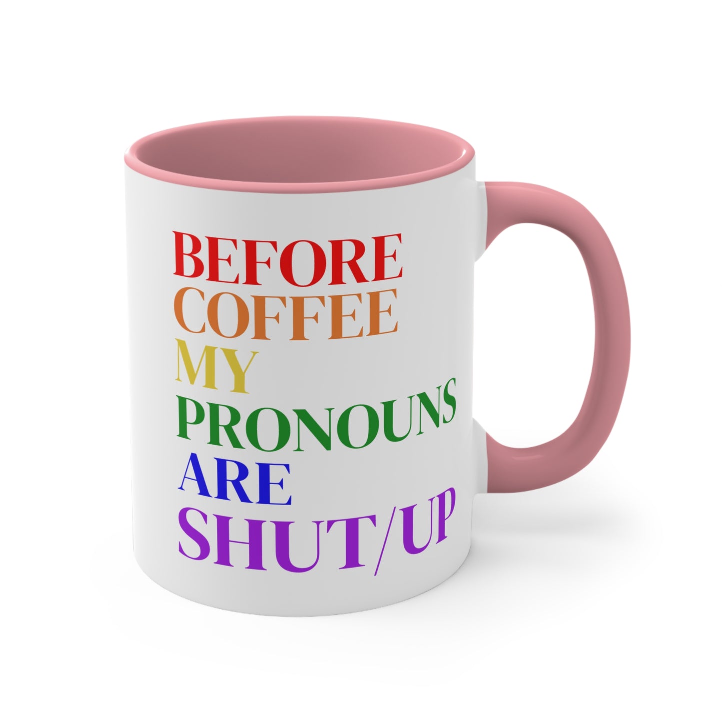 Before Coffee My Pronouns Are SHUT/UP - Funny Conservative Mug – Anti-Woke Patriotic Humor – Coffee Mug - Home Goods - Political Gifts