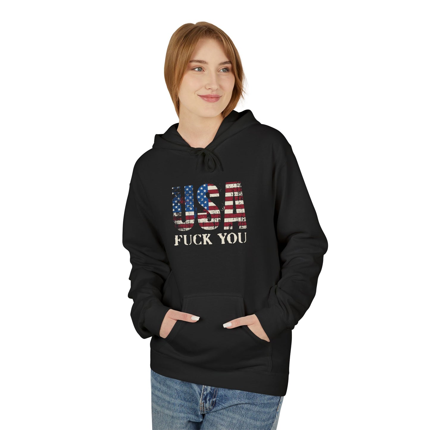 USA Flag Graphic Hoodie - Unisex Softstyle Fleece, Funny Sweatshirt, Casual Wear, Patriotic Gift, Comfortable Pullover