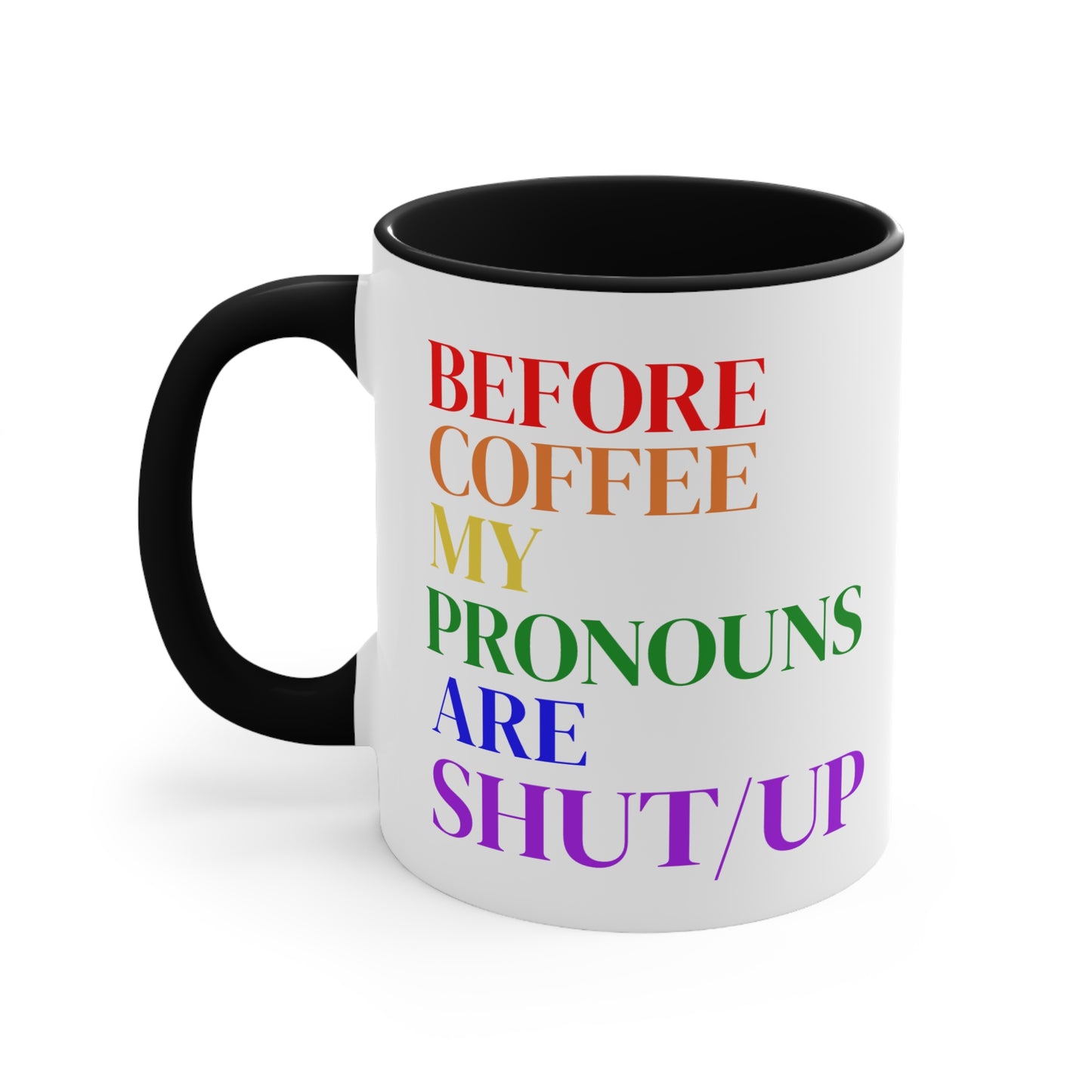 Before Coffee My Pronouns Are SHUT/UP - Funny Conservative Mug – Anti-Woke Patriotic Humor – Coffee Mug - Home Goods - Political Gifts