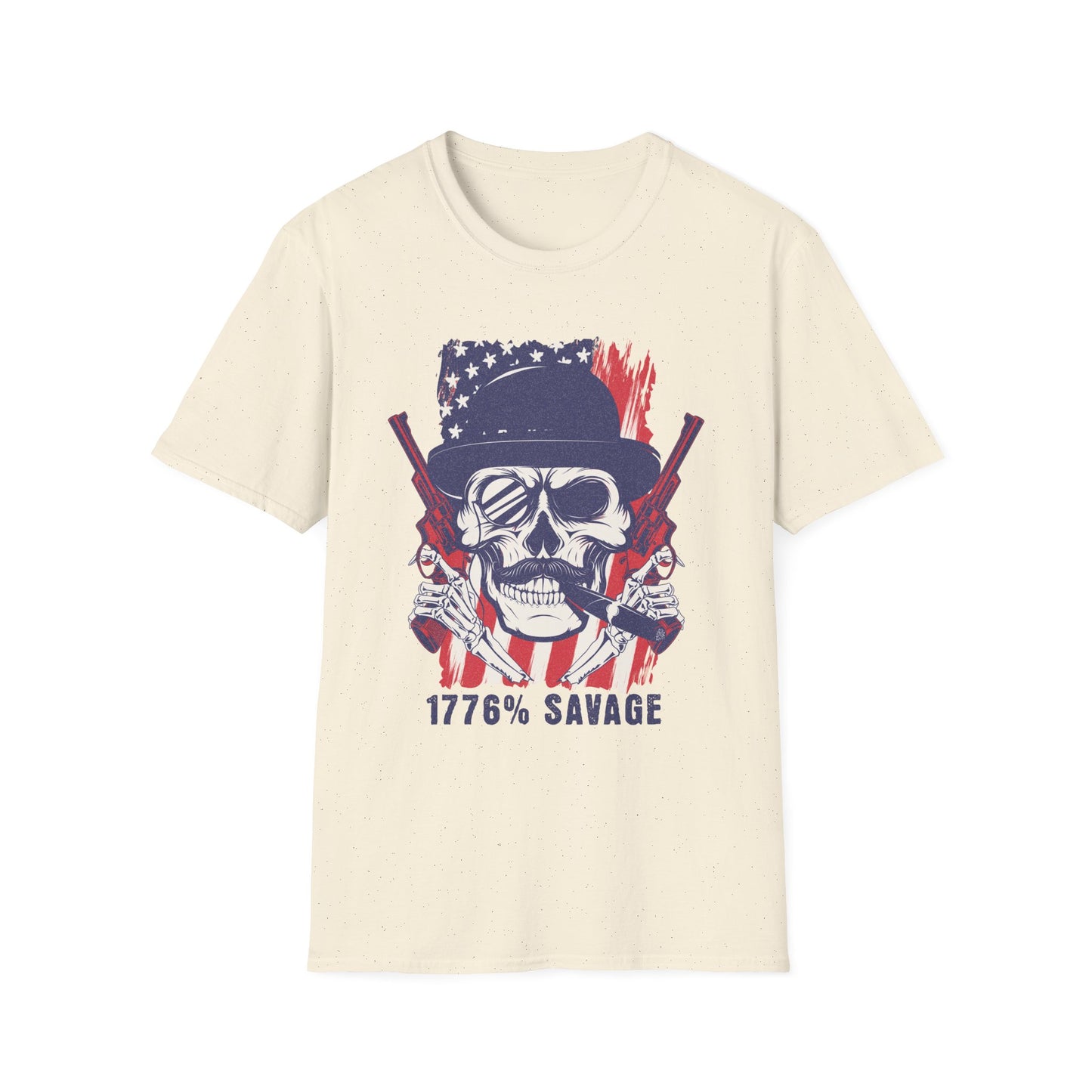 1776% Savage Unisex T-Shirt - Vintage Americana Skull Tee, Patriotic Graphical Shirt, Fourth of July Gift, Casual Wear