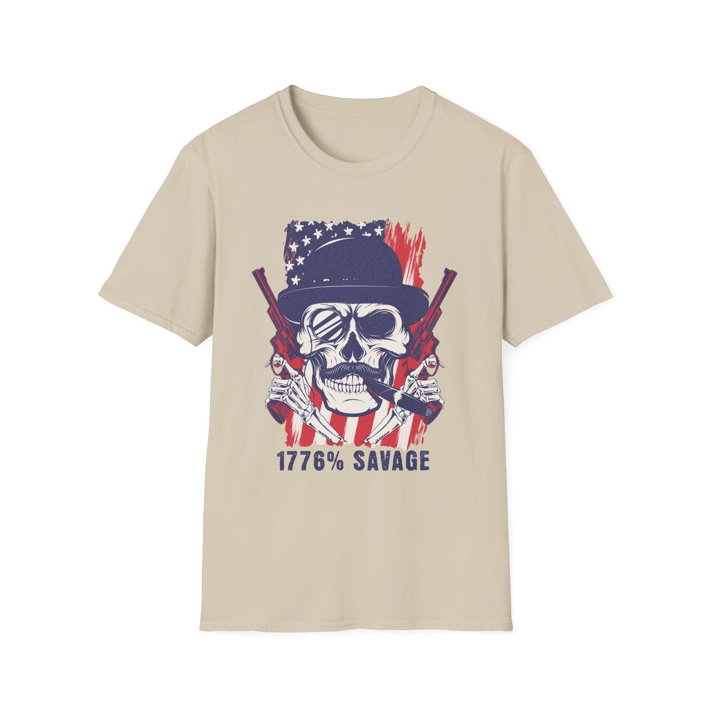 1776% Savage Unisex T-Shirt - Vintage Americana Skull Tee, Patriotic Graphical Shirt, Fourth of July Gift, Casual Wear