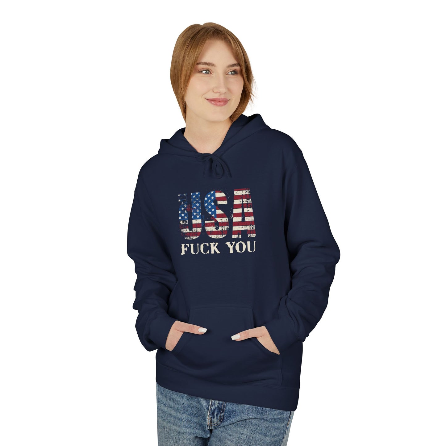 USA Flag Graphic Hoodie - Unisex Softstyle Fleece, Funny Sweatshirt, Casual Wear, Patriotic Gift, Comfortable Pullover