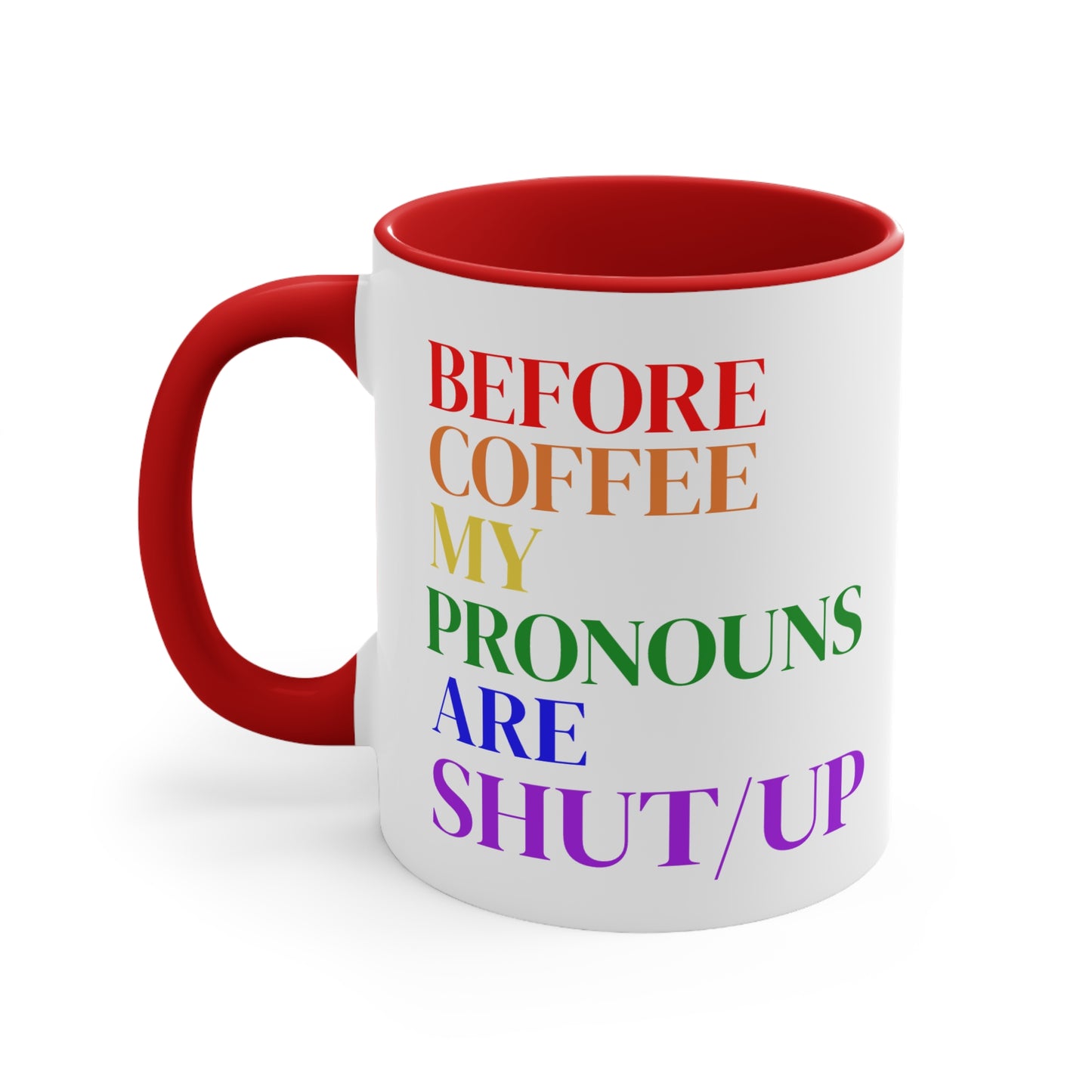 Before Coffee My Pronouns Are SHUT/UP - Funny Conservative Mug – Anti-Woke Patriotic Humor – Coffee Mug - Home Goods - Political Gifts