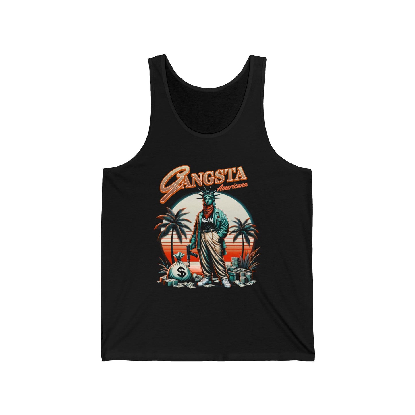 Retro Gangsta Jersey Tank, Unisex Summer Tee, Beachwear, Festival Fashion, Vacation Top, Cool Graphic Tank