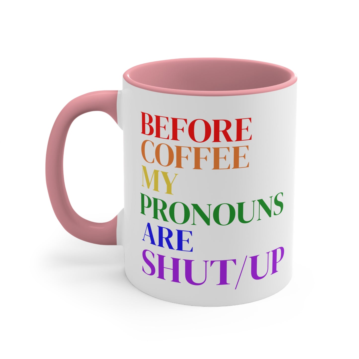 Before Coffee My Pronouns Are SHUT/UP - Funny Conservative Mug – Anti-Woke Patriotic Humor – Coffee Mug - Home Goods - Political Gifts