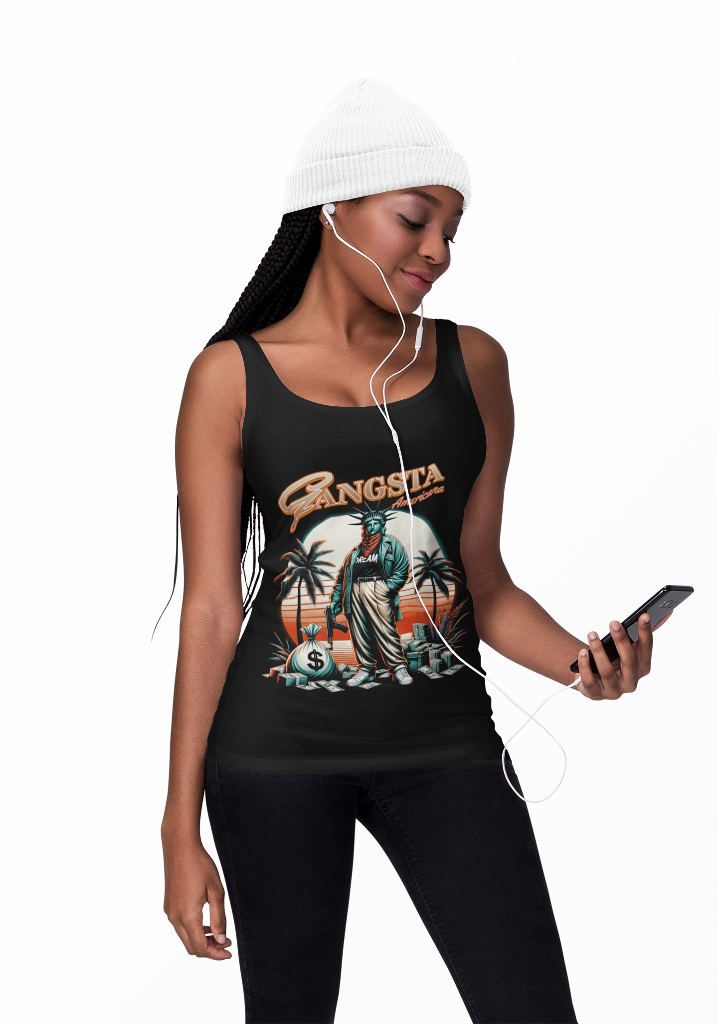 Retro Gangsta Jersey Tank, Unisex Summer Tee, Beachwear, Festival Fashion, Vacation Top, Cool Graphic Tank