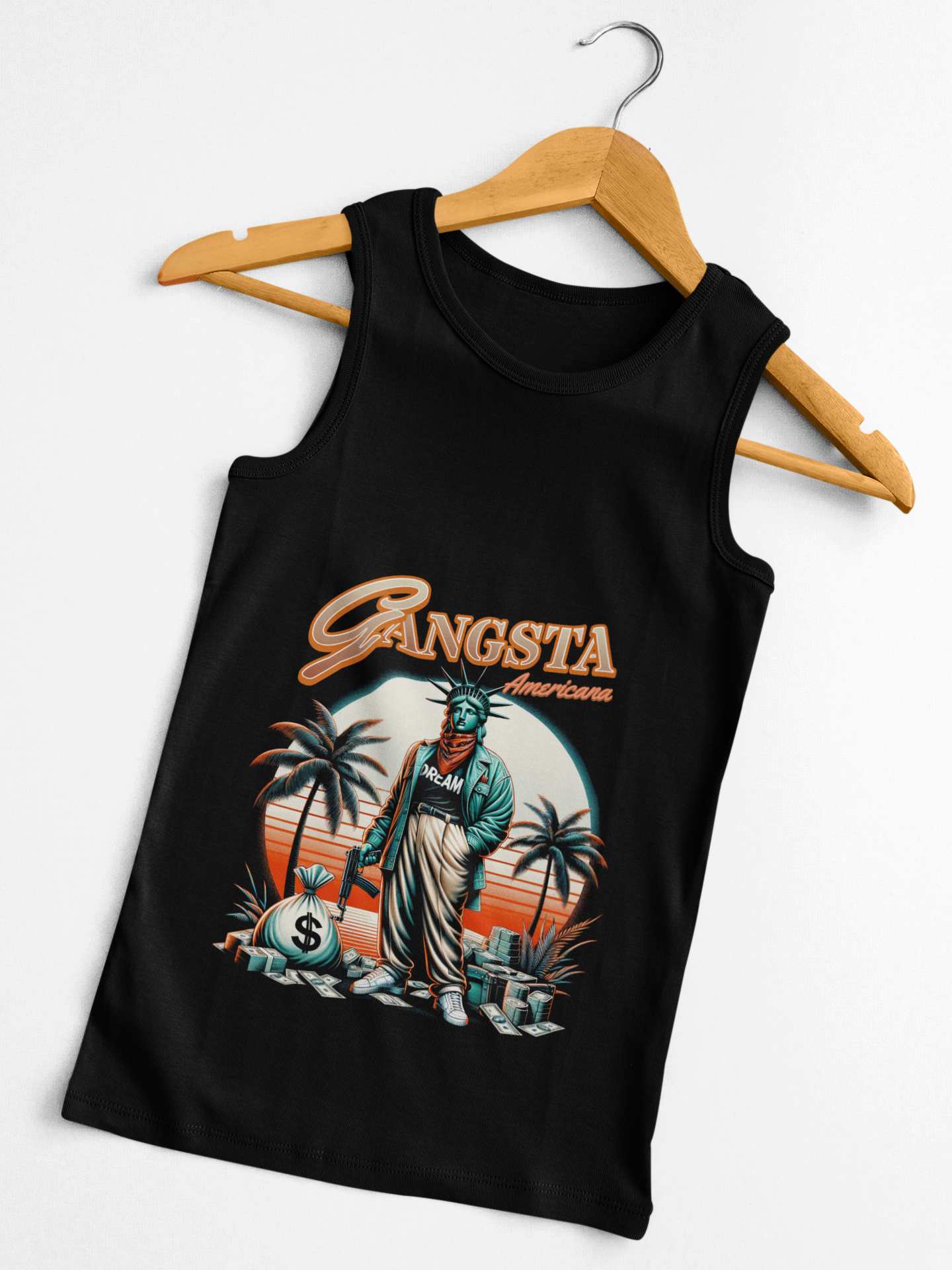 Retro Gangsta Jersey Tank, Unisex Summer Tee, Beachwear, Festival Fashion, Vacation Top, Cool Graphic Tank