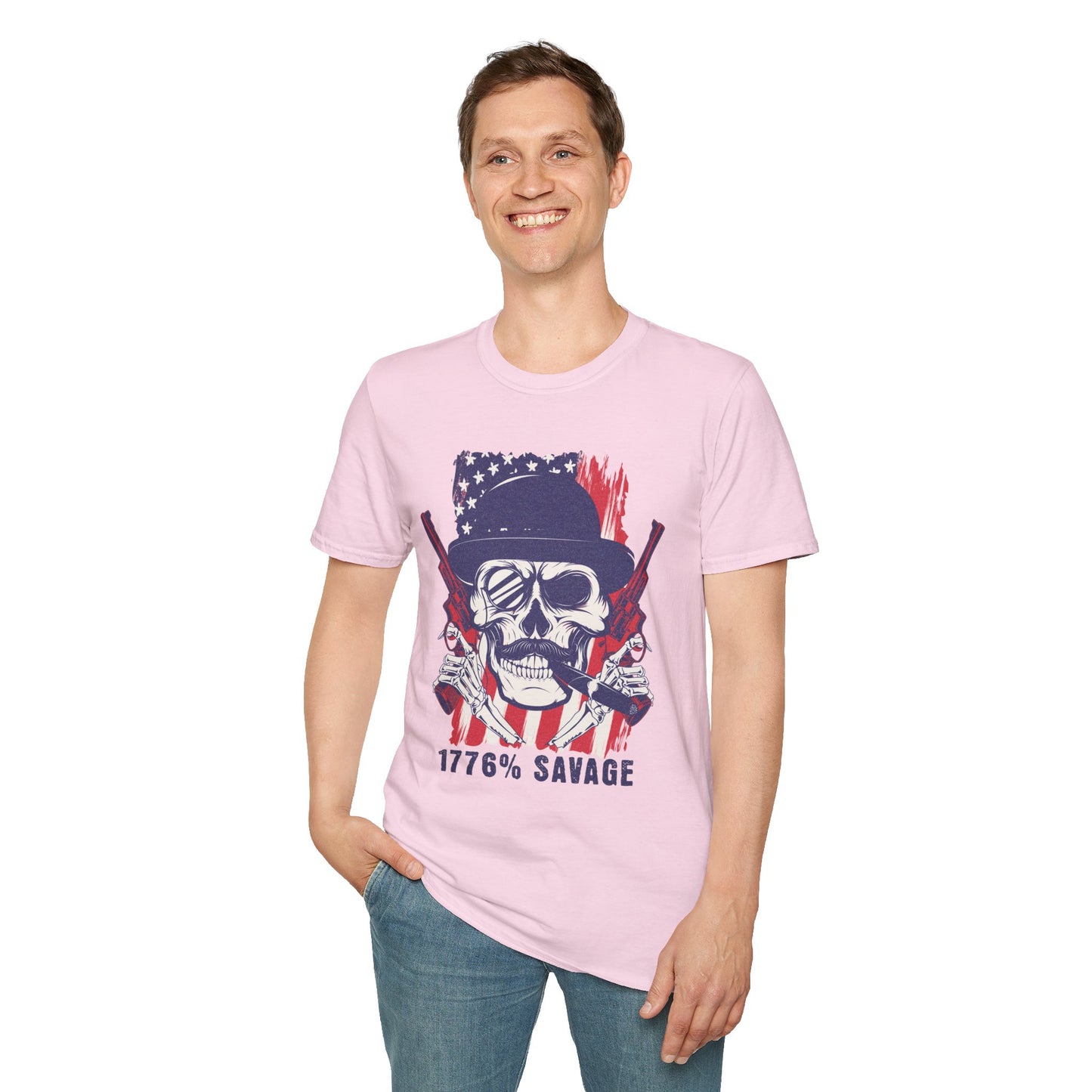 1776% Savage Unisex T-Shirt - Vintage Americana Skull Tee, Patriotic Graphical Shirt, Fourth of July Gift, Casual Wear