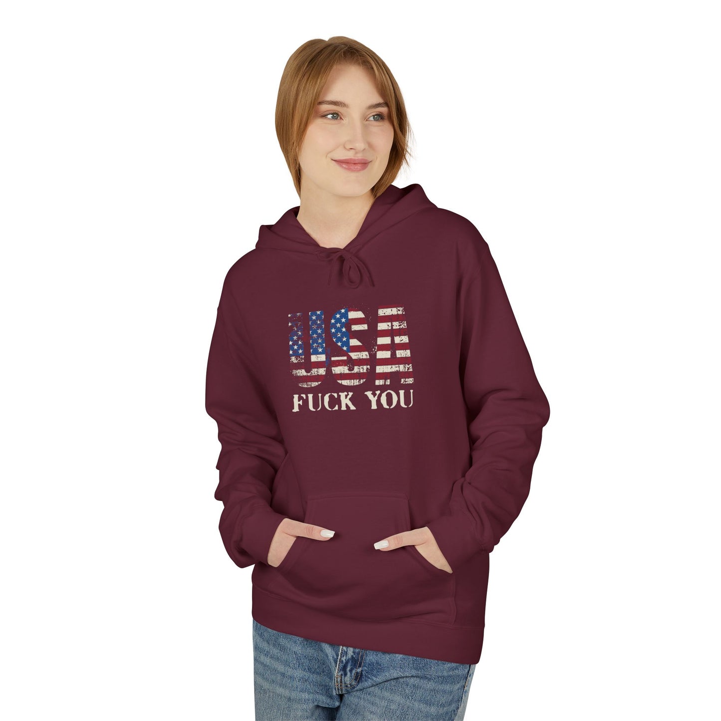 USA Flag Graphic Hoodie - Unisex Softstyle Fleece, Funny Sweatshirt, Casual Wear, Patriotic Gift, Comfortable Pullover