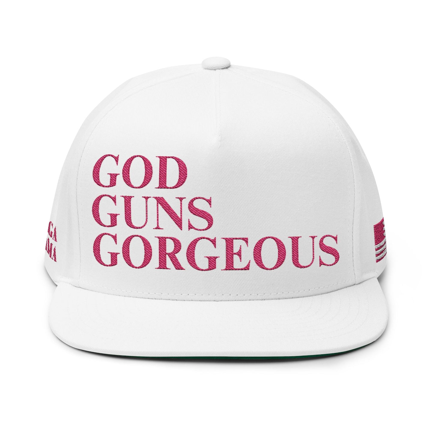 MAGA - God Guns Gorgeous Embroidered Flat Bill Cap | Trendy Snapback Hat for Outdoor Adventures, Sports Events, Festivals, and Gifts