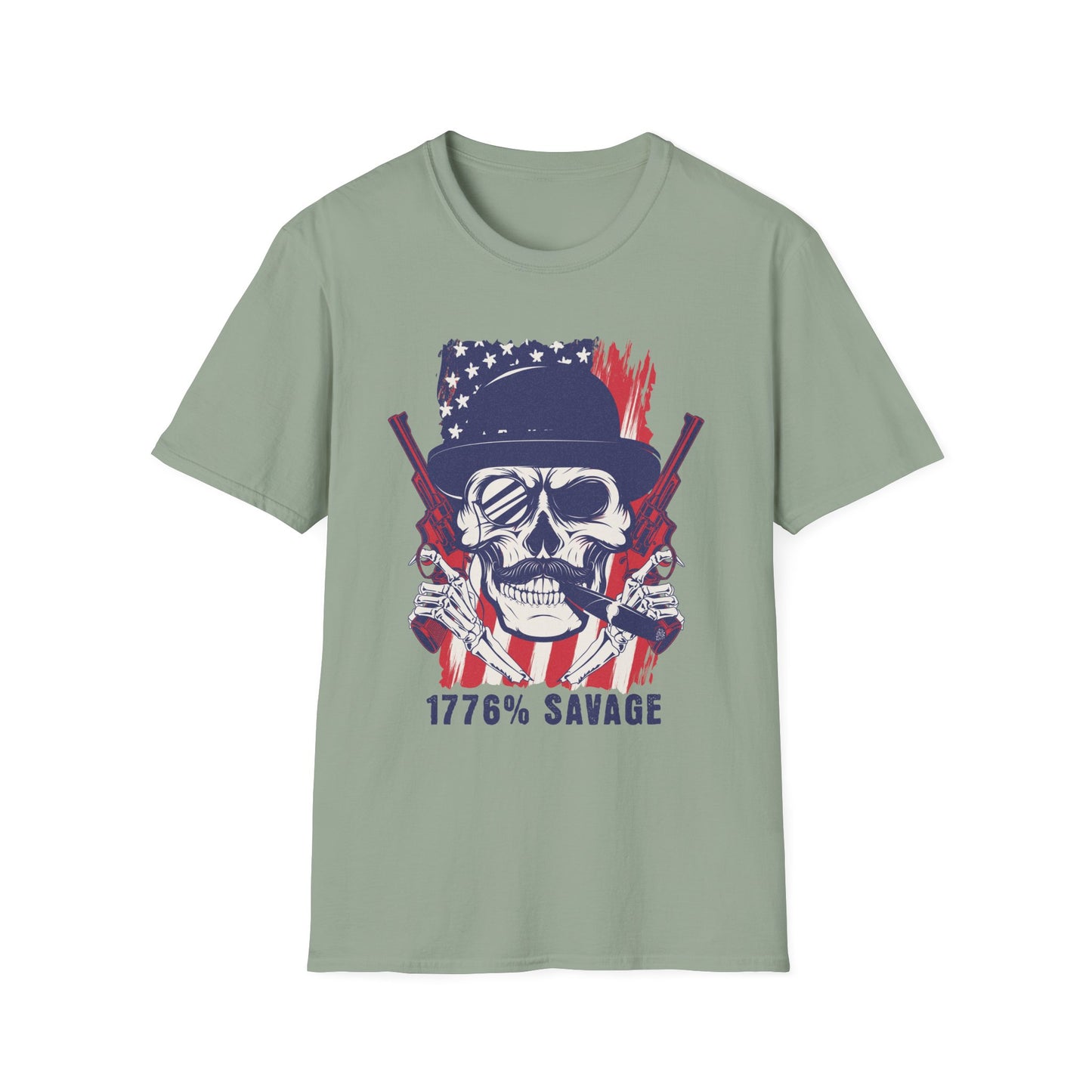 1776% Savage Unisex T-Shirt - Vintage Americana Skull Tee, Patriotic Graphical Shirt, Fourth of July Gift, Casual Wear