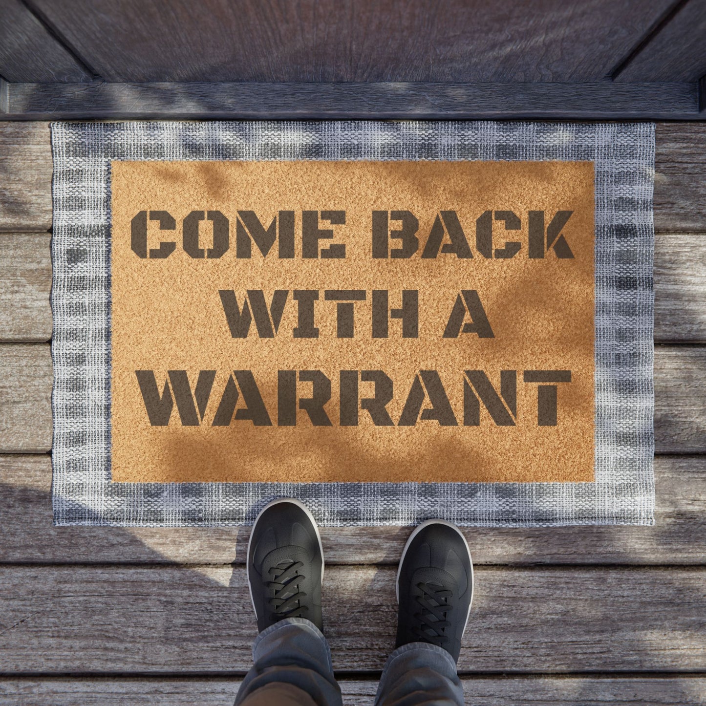 "Come Back With A Warrant" - Welcome Doormat - Funny Home Décor, Unique Gift, Personal Touch for Home, Housewarming, and Parties