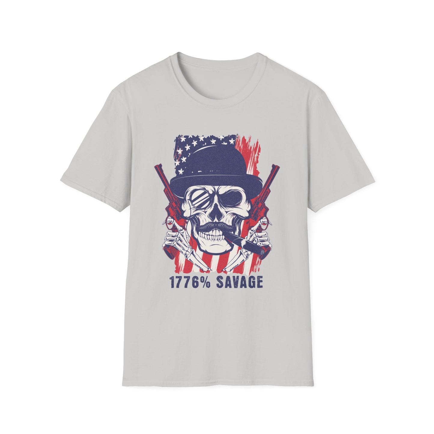 1776% Savage Unisex T-Shirt - Vintage Americana Skull Tee, Patriotic Graphical Shirt, Fourth of July Gift, Casual Wear