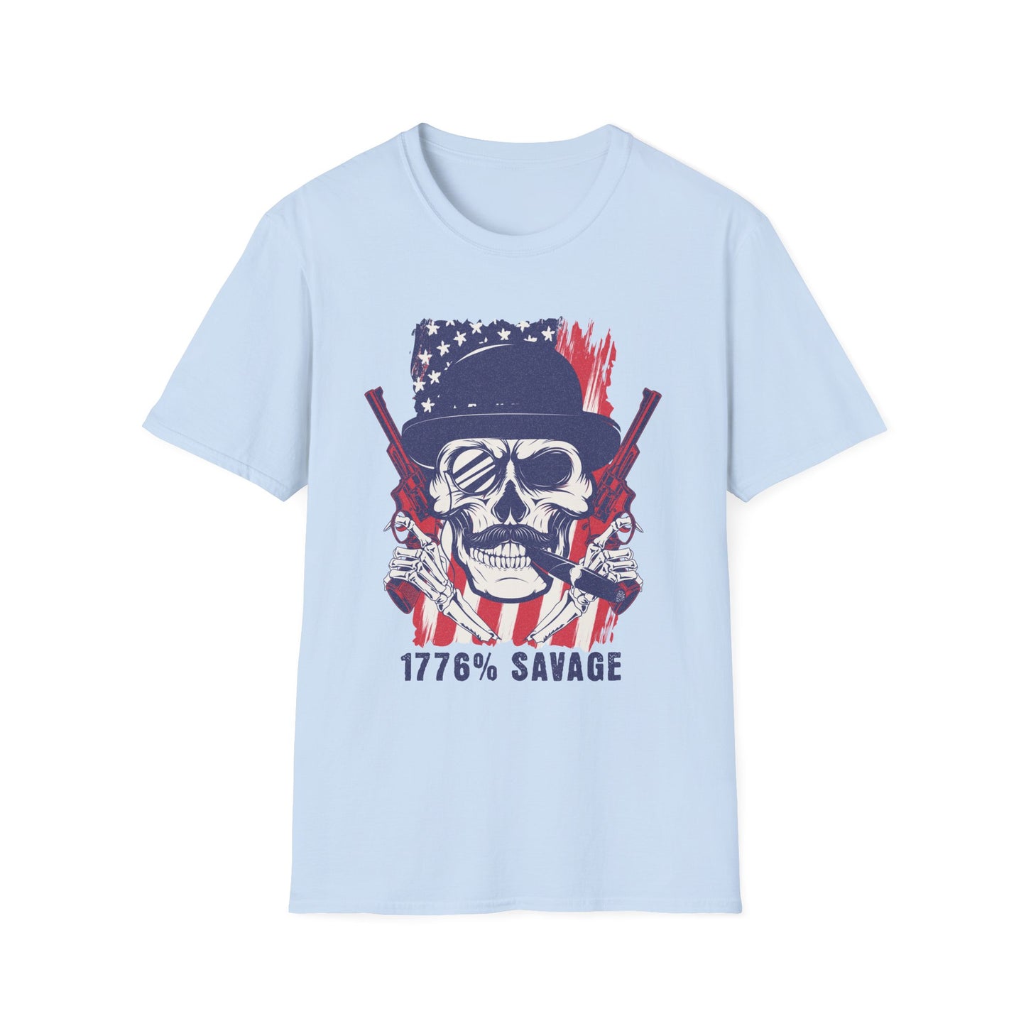 1776% Savage Unisex T-Shirt - Vintage Americana Skull Tee, Patriotic Graphical Shirt, Fourth of July Gift, Casual Wear
