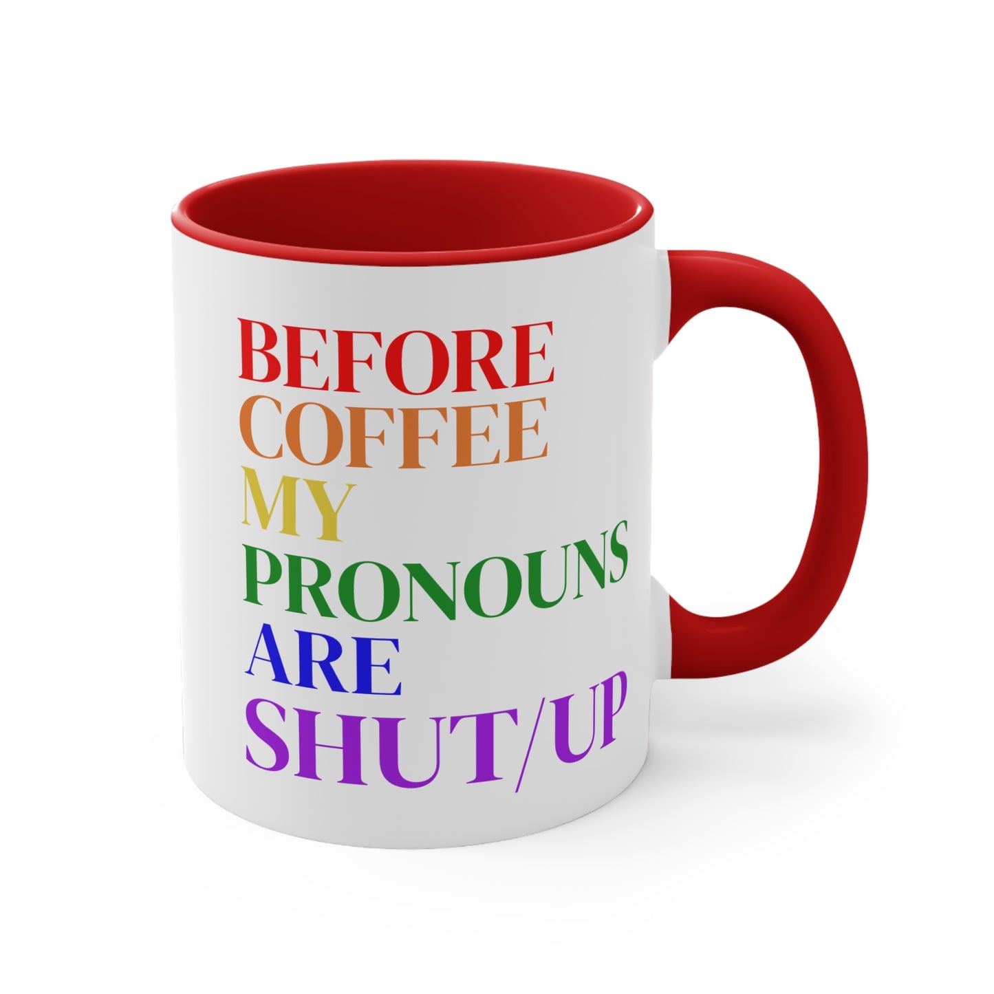 Before Coffee My Pronouns Are SHUT/UP - Funny Conservative Mug – Anti-Woke Patriotic Humor – Coffee Mug - Home Goods - Political Gifts