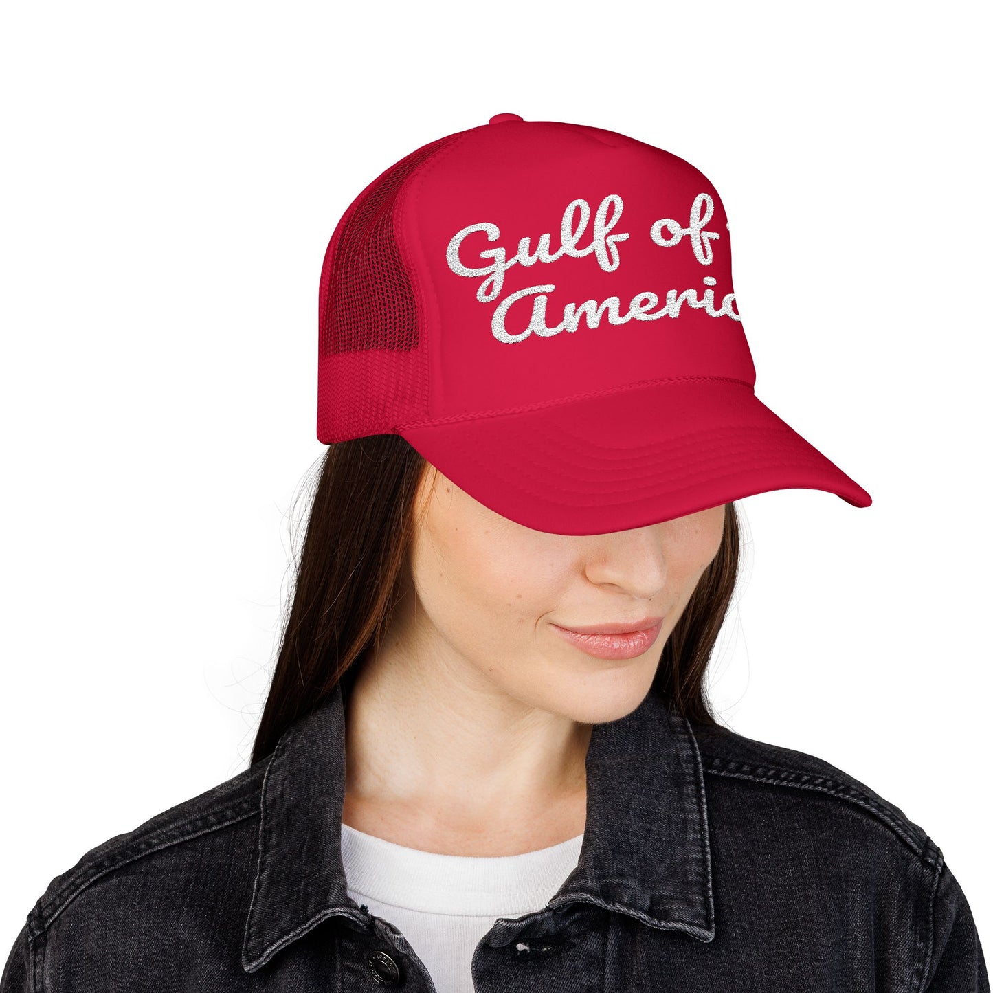 MAGA, Gulf of America Embroidered Foam Trucker Hat, Stylish Summer Cap, Beach Accessory, Embroidered Gift, Outdoor Hat