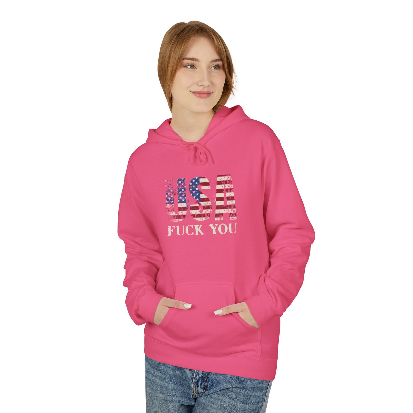 USA Flag Graphic Hoodie - Unisex Softstyle Fleece, Funny Sweatshirt, Casual Wear, Patriotic Gift, Comfortable Pullover
