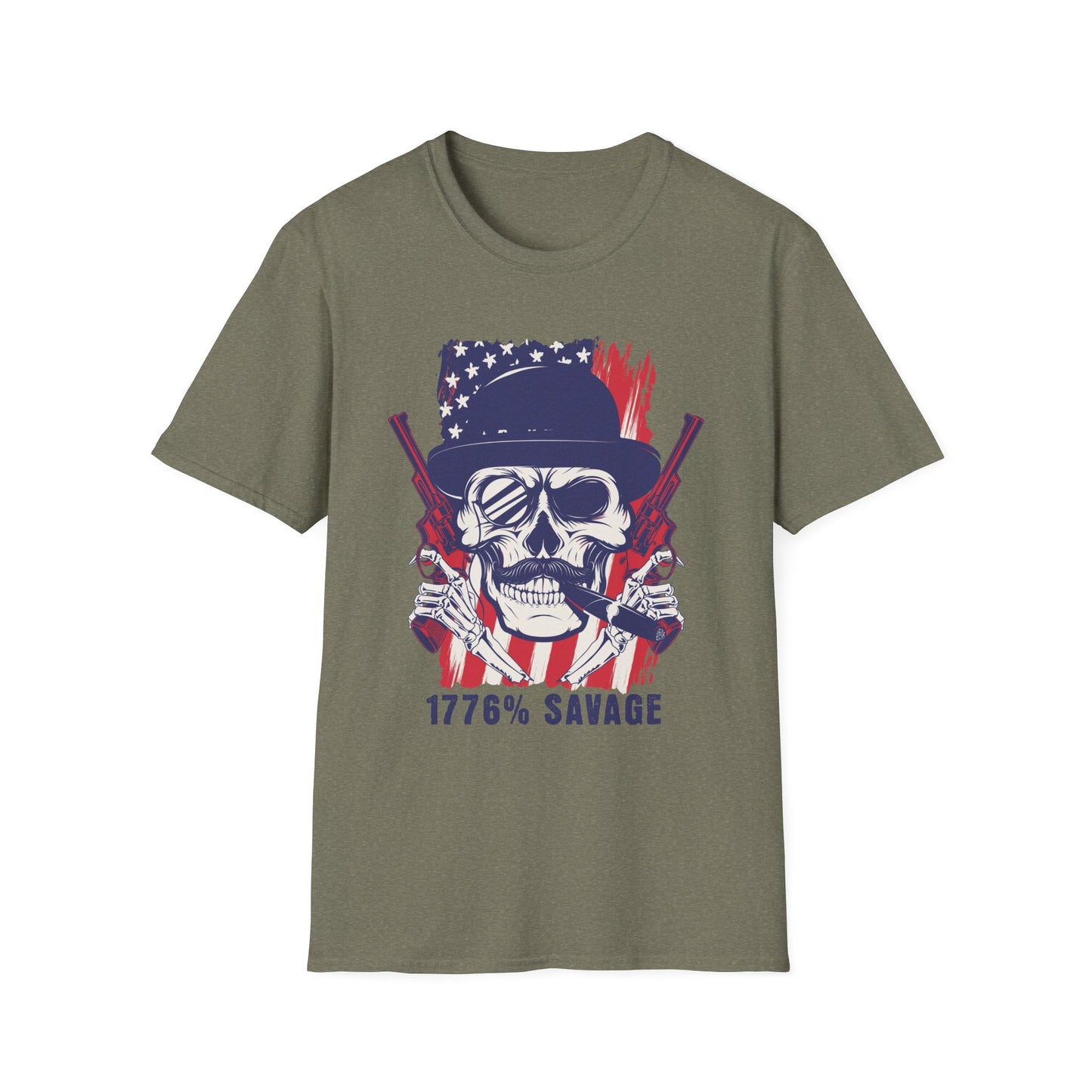 1776% Savage Unisex T-Shirt - Vintage Americana Skull Tee, Patriotic Graphical Shirt, Fourth of July Gift, Casual Wear