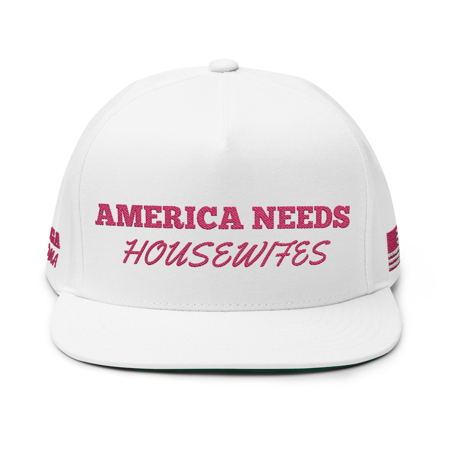 MAGA - Embroidery Flat Bill Cap - 'America Needs Housewives', Trendy Hat for Moms, Father's Day Gift, Casual Wear, Unique Accessory