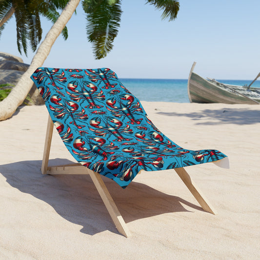 Claws of Freedom – Vintage Lobster Beach Towel – Vintage Americana Beach Towel - Vibrant Tropical Beach Towel