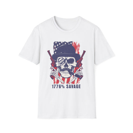 1776% Savage Unisex T-Shirt - Vintage Americana Skull Tee, Patriotic Graphical Shirt, Fourth of July Gift, Casual Wear