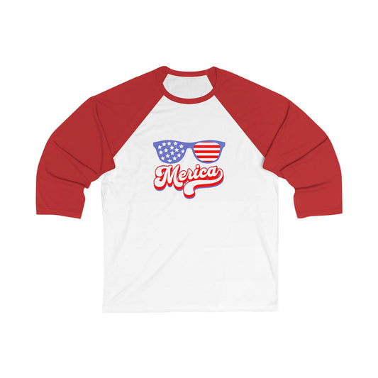 'Merica Unisex 3/4 Sleeve Baseball Tee - Patriotic Style for Summer BBQs & Celebrations