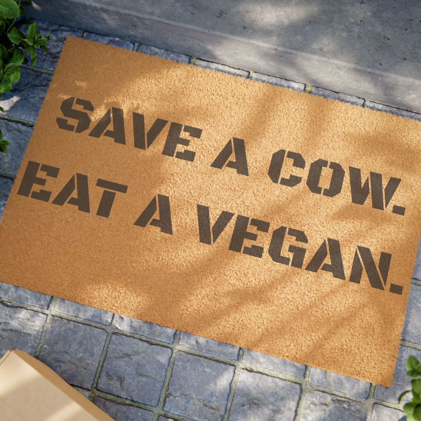 "Save a Cow. Eat a Vegan" - Welcome Doormat - Funny Home Décor, Unique Gift, Personal Touch for Home, Housewarming, and Parties