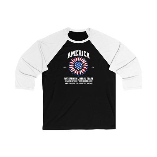 Unisex 3/4 Sleeve Baseball Tee - America Design with Inspirational Quote
