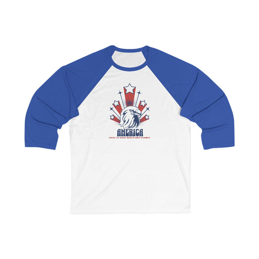 Unisex 3/4 Sleeve Baseball Tee - 'America' Patriotic Shirt for Independence Day & Sports Events