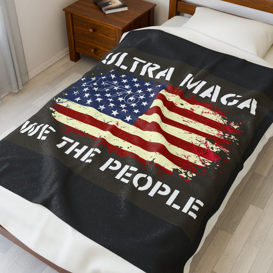 ULTRA MAGA: We the People Freedom Blanket, Plush Velveteen Blanket - Independence Day Decor, Gift for Patriots, Soft Blanket for Home