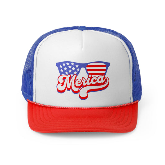 'Merica Trucker Cap - Patriotic Red, White, and Blue Hat for July 4th Celebrations