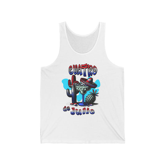 Fiesta-Themed Unisex Jersey Tank | 4th of July, Cute Quattro de Julio Apparel for Summer Fun, Birthday Parties, Beach Days, Festivities, Casual Wear