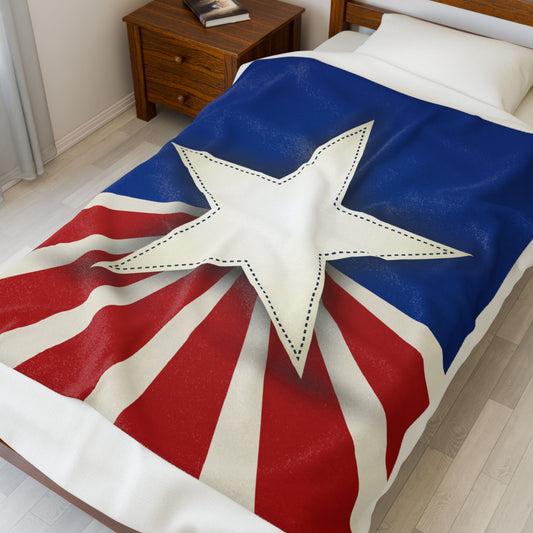 The Lone Star & Stripes Heritage Blanket - Velveteen Plush Blanket, Cozy Throw, Independence Day Decor, Gift for Patriots, Soft Blanket for Home