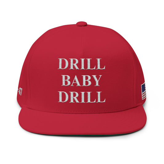 MAGA - Flat Bill Cap with "Drill Baby Drill" Embroidery, Trendy Hat for Outdoor Events, Gift for Dads, Fishing, Camping, Casual Wear