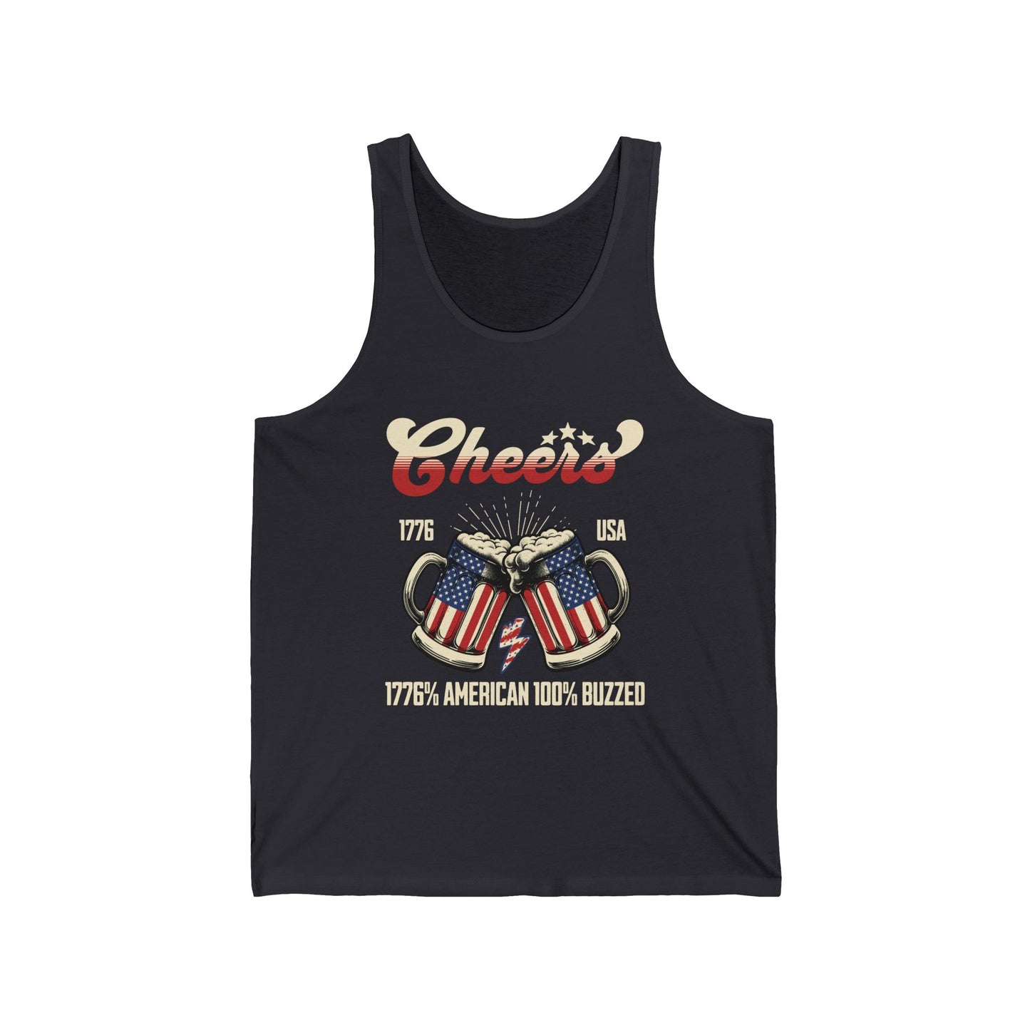Cheers Unisex Jersey Tank - Perfect for Fourth of July, BBQs, Summer Parties, Patriotic Events, Casual Wear