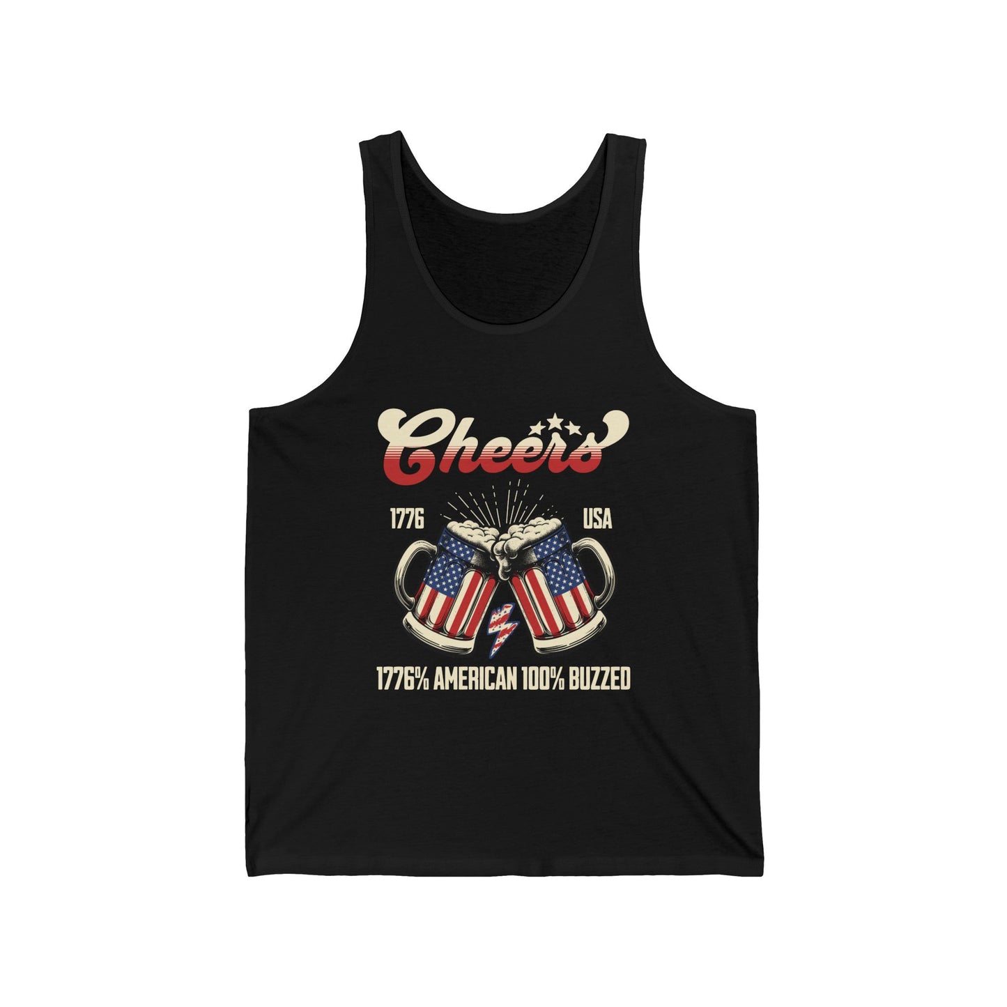Cheers Unisex Jersey Tank - Perfect for Fourth of July, BBQs, Summer Parties, Patriotic Events, Casual Wear