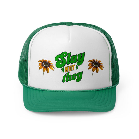 Floral Trucker Cap - "Slay Not They" Design for Bold Style - Political Cap - MAGA