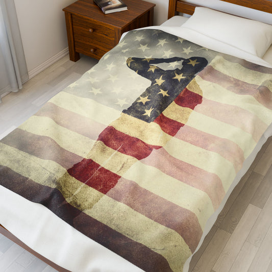 The Silent Salute Patriot Blanket - Velveteen Plush Blanket, Cozy Throw, Independence Day Decor, Gift for Patriots, Soft Blanket for Home