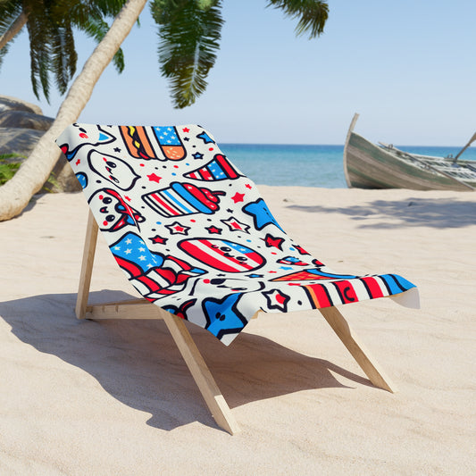 Stars, Snacks & Smiles – Lil’ Patriots Beach Towel, Summertime Pool Accessory, Vacation Essentials