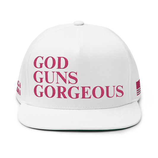 MAGA - God Guns Gorgeous Embroidered Flat Bill Cap | Trendy Snapback Hat for Outdoor Adventures, Sports Events, Festivals, and Gifts