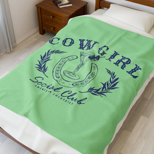 Cowgirl Social Club Blanket – Minty Sea Moss -  American Cocktails Edition, Plush Cozy Blanket, Independence Day Decor, Gift for Patriots, Soft Blanket for Home