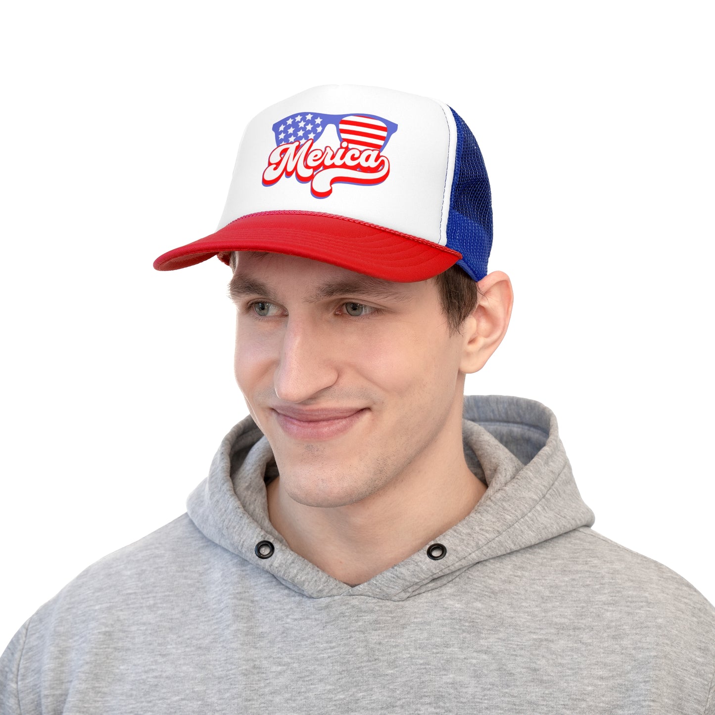 'Merica Trucker Cap - Patriotic Red, White, and Blue Hat for July 4th Celebrations