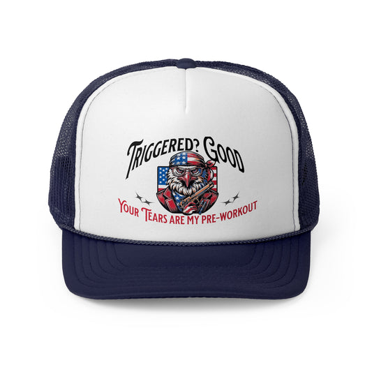 Trigger Happy Trucker Cap | Funny Cap for Gym Lovers, Gift for Fitness Enthusiasts, Dad Hats, Outing Accessory, Workout Humor Hat