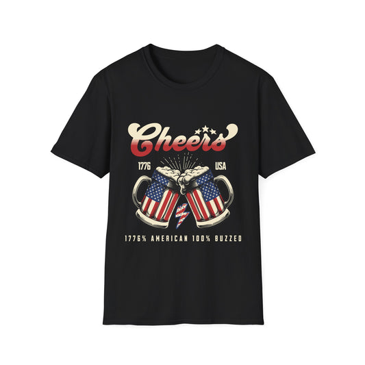 Patriotic Beer Cheers T-Shirt - Perfect for BBQs, July 4th, Casual Outings, Gifts, Summer Parties, Unisex Softstyle Tee