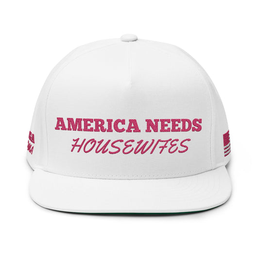MAGA - Embroidery Flat Bill Cap - 'America Needs Housewives', Trendy Hat for Moms, Father's Day Gift, Casual Wear, Unique Accessory